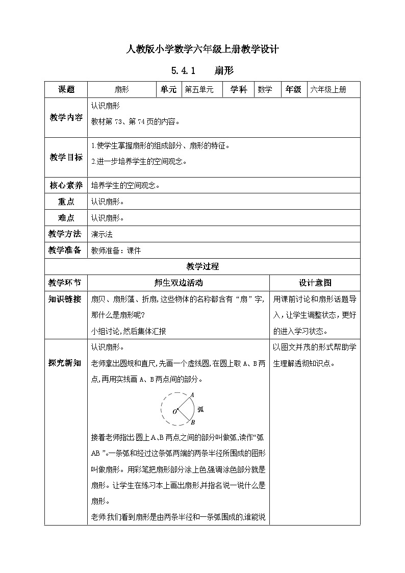 人教版数学六年级上册5.4.1《扇形》课件+教案+练习01