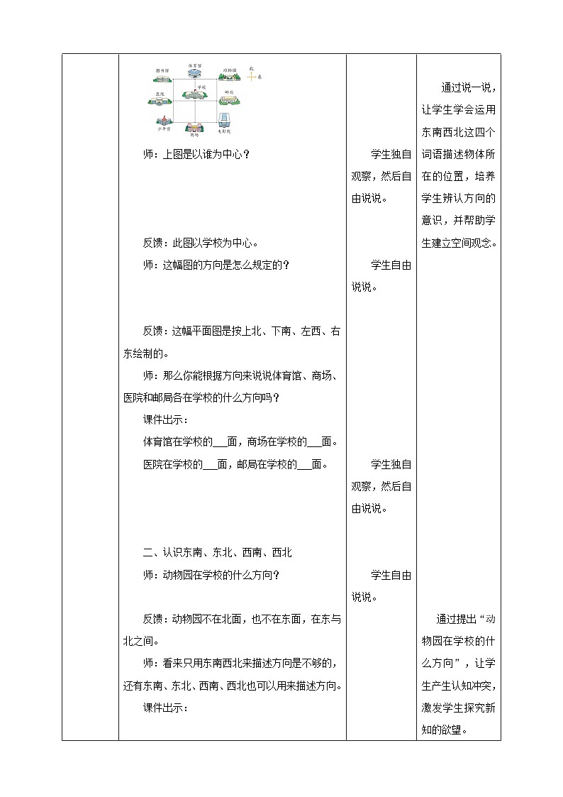 北师大版二年级下册数学《辨认方向》教学设计02