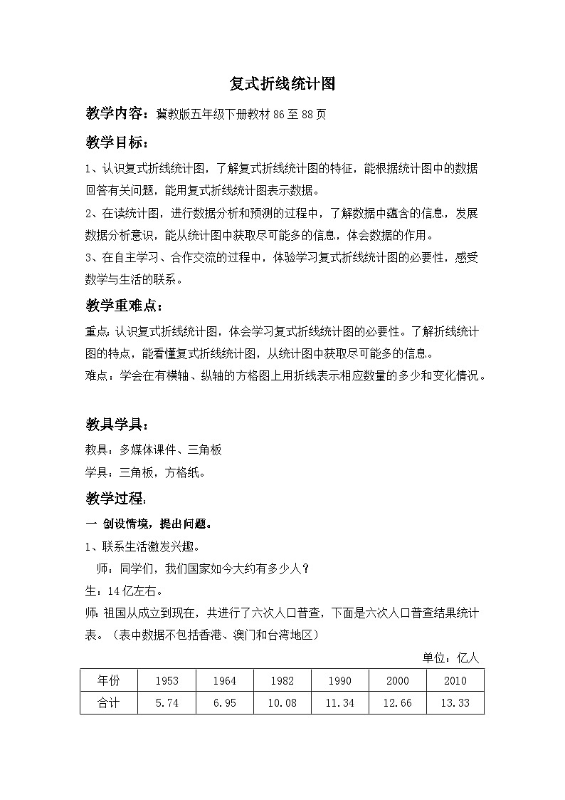 七 折线统计图 第3课时 复式折线统计图  教案01