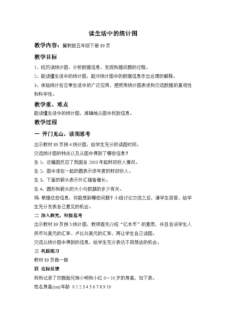 七 折线统计图 第4课时 读生活中的统计图教案01