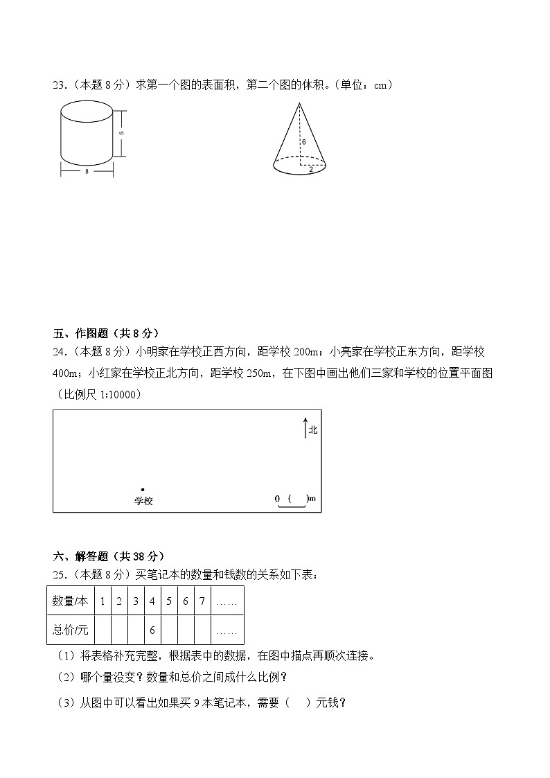 期中检测卷（1-4单元）（试题）-2023-2024学年+人教版数学六年级下册第3页