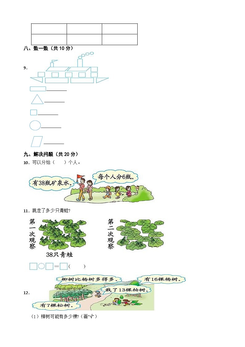 吉林省白城市通榆县第一大学区2020-2021学年一年级下学期数学期中试卷第3页