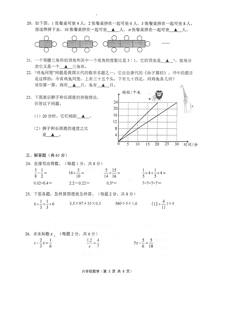 江苏省镇江市句容市2022-2023学年六年级下学期期末数学试卷第3页