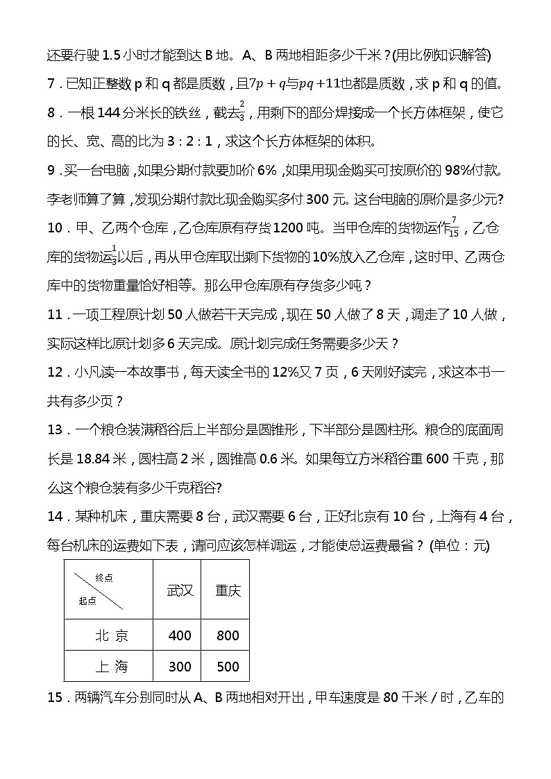 2024年小学六年级（小升初）数学专题复习：应用题综合（附答案）第2页