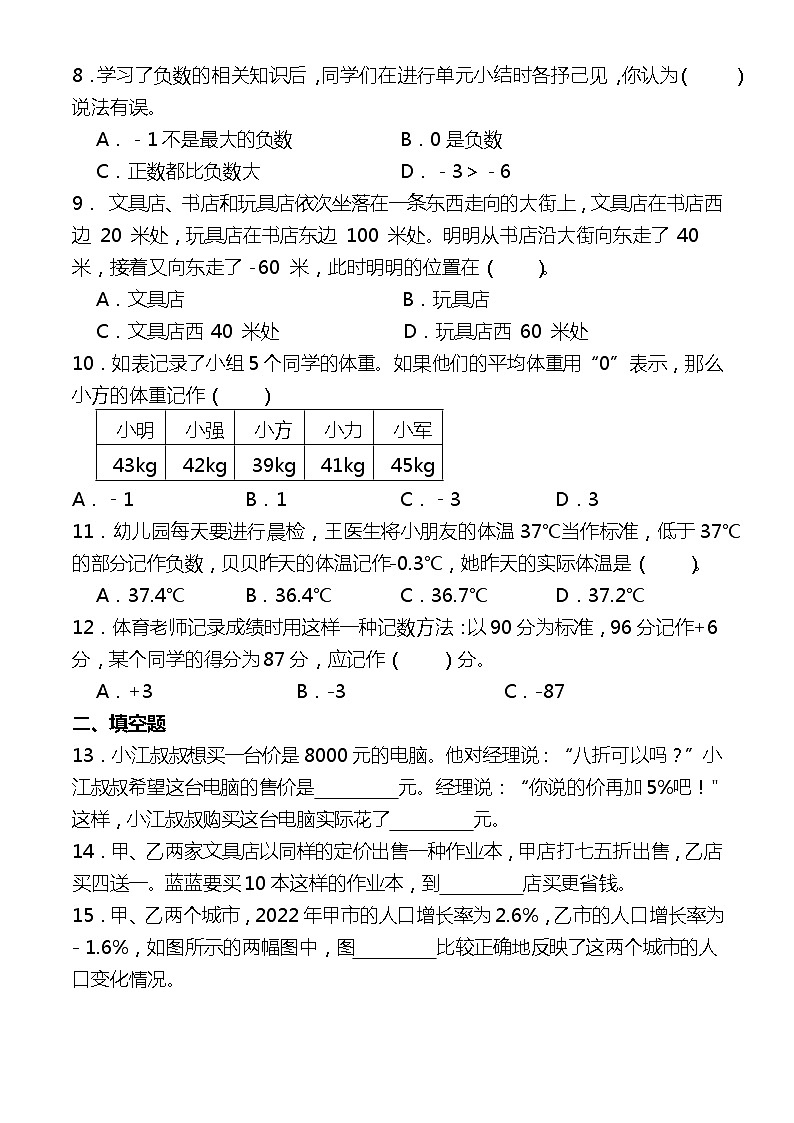人教版2023-2024学年六年级下册第一次月考数学模拟试题（附答案）第2页