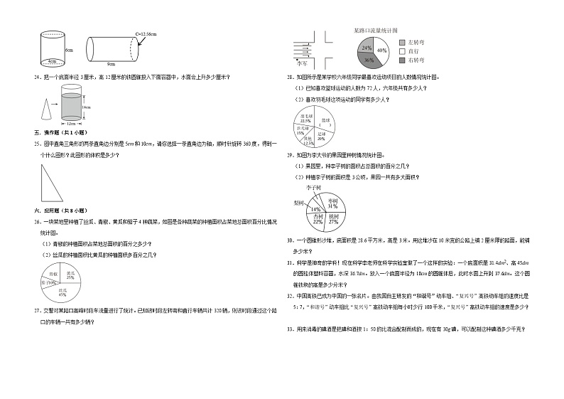 (期中押题卷)江苏省2023-2024学年六年级下学期1-3单元期中综合素养提升数学预测卷(苏教版)第2页
