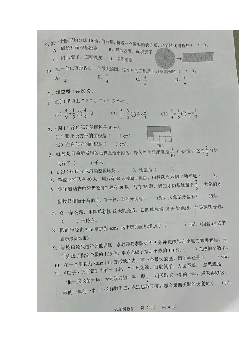 广东省广州市白云区2023-2024学年六年级上学期数学期末质量调研试卷第2页