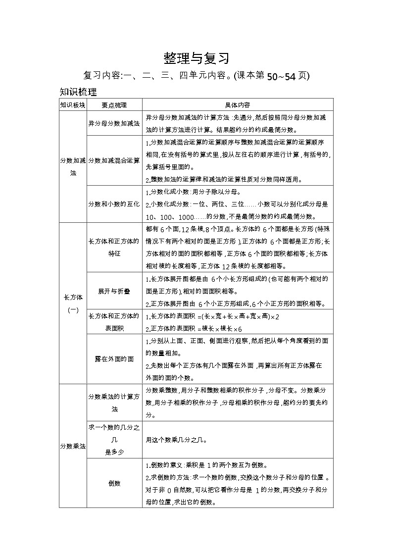 北师大版五年级数学下册第4单元整理与复习课时教案第1页