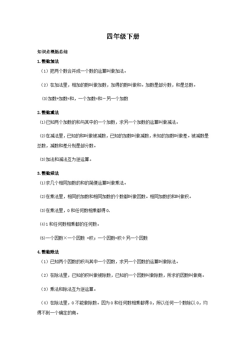 人教版小学数学四年级下册 单元知识点总结201