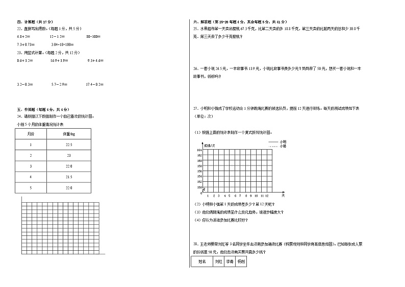 2023-2024学年（沪教版）四年级数学下册期中测试卷（基础卷01）02