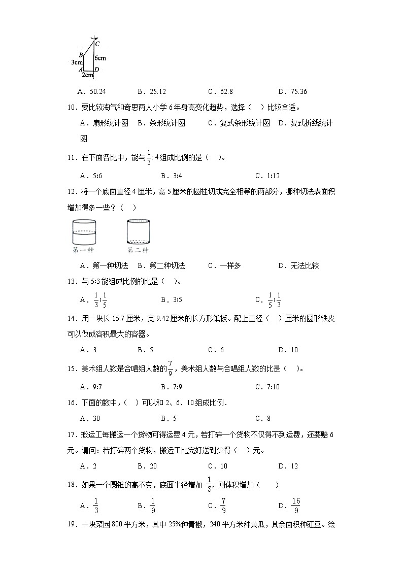 （期中典型真题）专题1选择题-江苏省南京市2023-2024学年六年级下册数学期中高频易错核心考点（苏教版）第2页