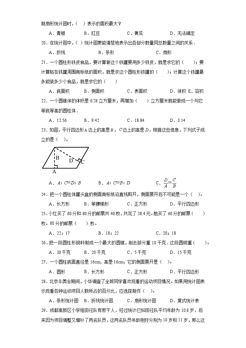 （期中典型真题）专题1选择题-江苏省南京市2023-2024学年六年级下册数学期中高频易错核心考点（苏教版）第3页
