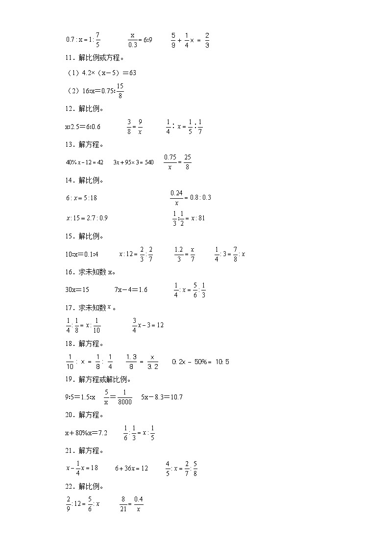 （期中典型真题）专题4解方程（解比例）-江苏省南京市2023-2024学年六年级下册数学期中高频易错核心考点（苏教版）02
