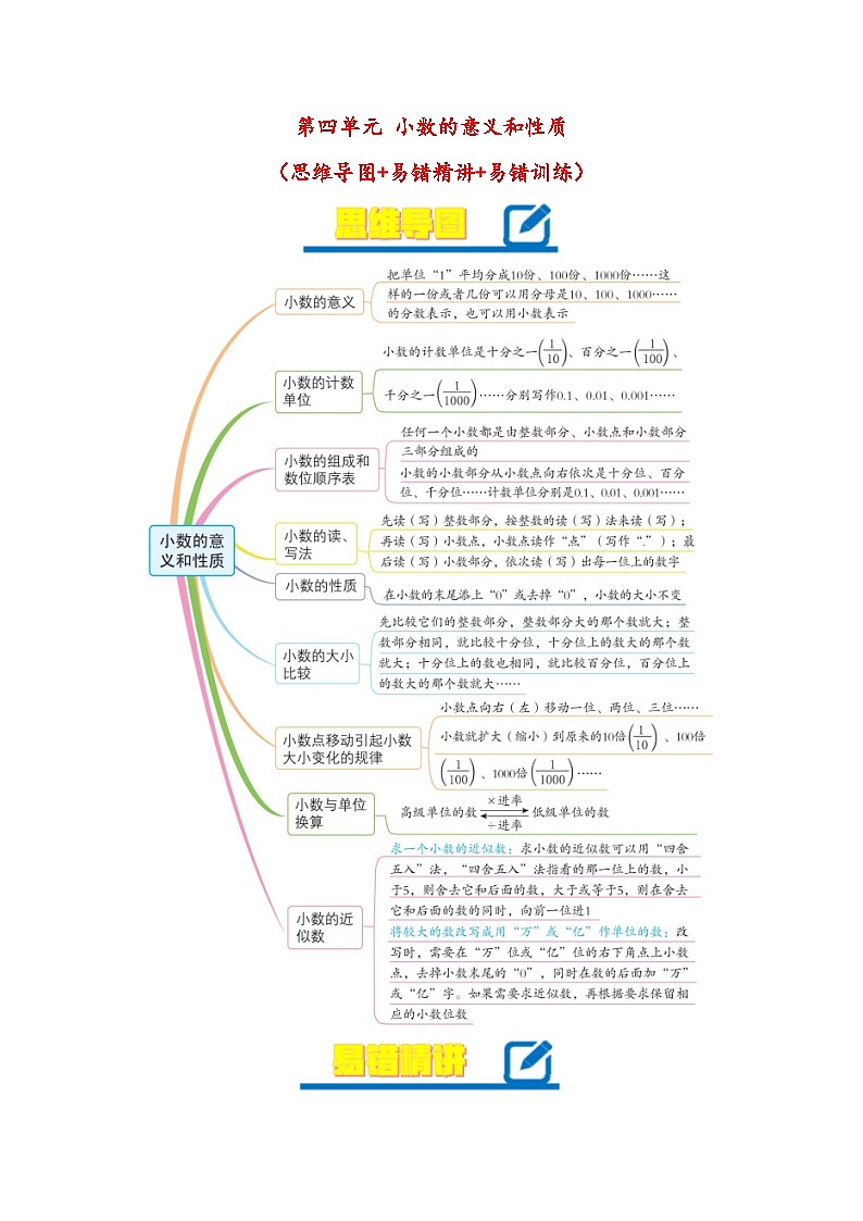 第4单元    小数的意义和性质-四年级下册数学小马虎错题本（人教版）第1页