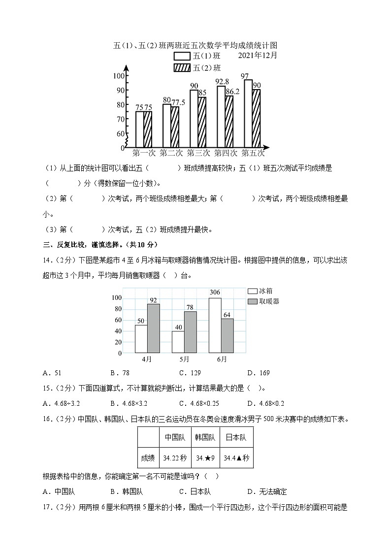 2023-2024学年苏教版五年级上学期数学期末全真模拟试卷（含答案解析）03