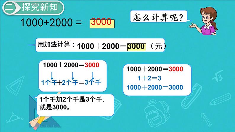 人教版小学二年级数学下册 万以内数的认识 （第11课时  整百、整千数加减法）课件04