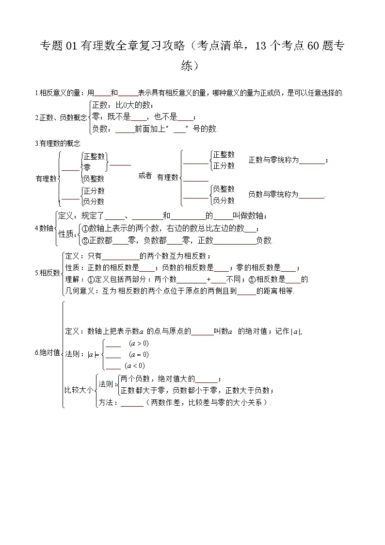 【期中讲练测】沪教版六年级下册数学 专题01有理数全章复习攻略（考点清单）.zip01