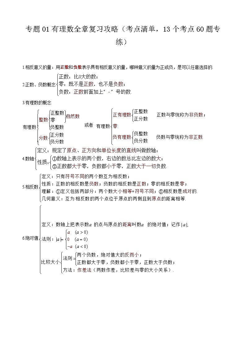 【期中讲练测】沪教版六年级下册数学 专题01有理数全章复习攻略（考点清单）.zip01