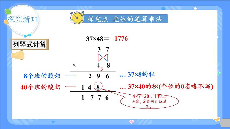 人教版三年级下册第四单元两位数乘两位数第4课时  笔算乘法（进位）课件第7页