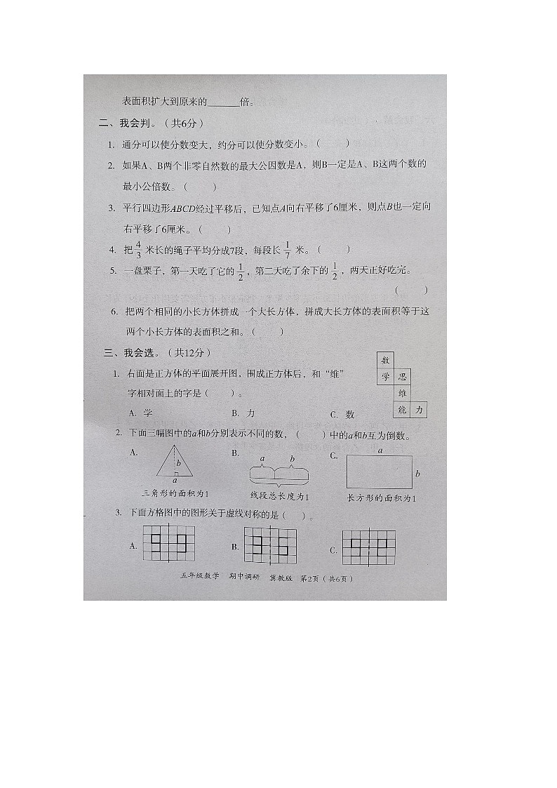 河北省邢台市隆尧县魏庄镇魏庄小学2023-2024学年五年级下学期数学期中调研卷02
