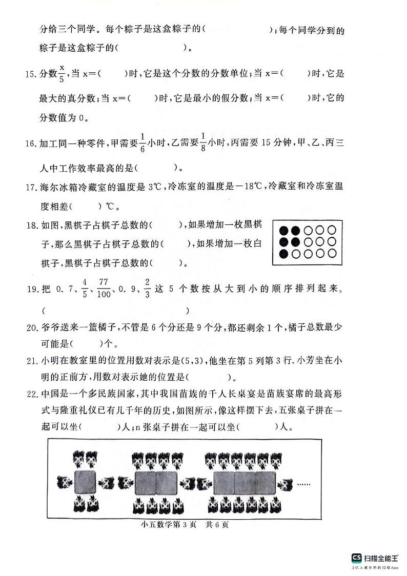 山东省德州市禹城市泺清河小学2023--2024学年五年级下学期期中数学测试卷第3页
