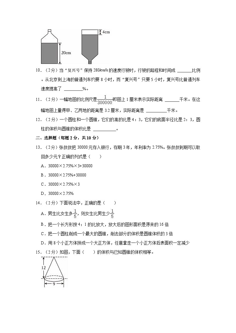 2023-2024学年浙江省杭州市余杭区六年级（下）期中数学试卷02