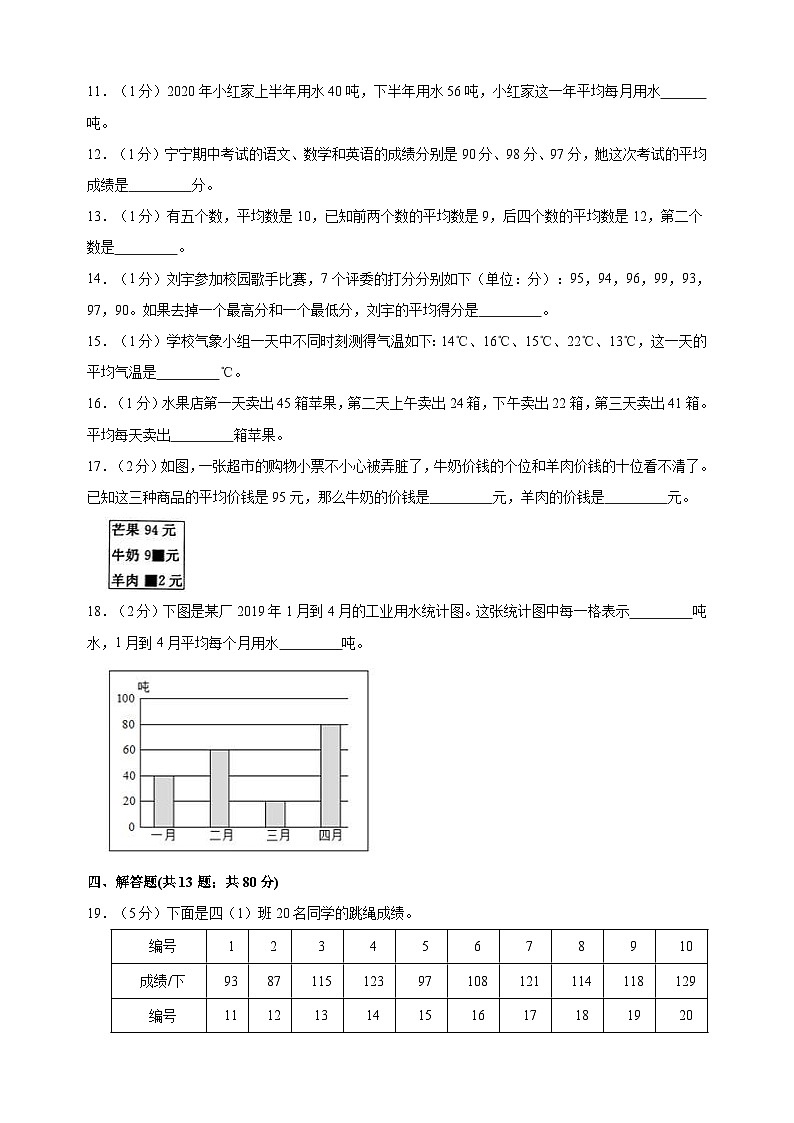 苏教版四年级上学期数学第四单元《统计表和条形统计图（一）》测试卷（含答案解析）02