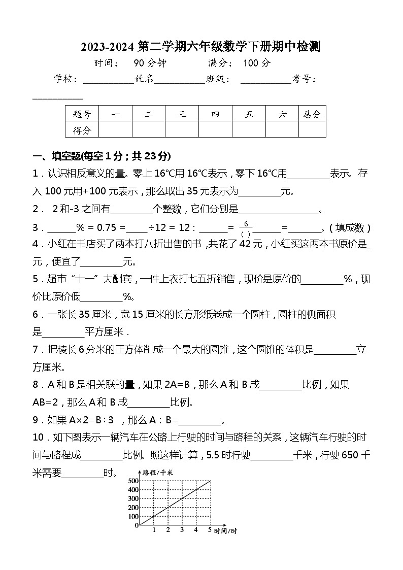 六年级数学下册期中重难点突破试卷人教版01
