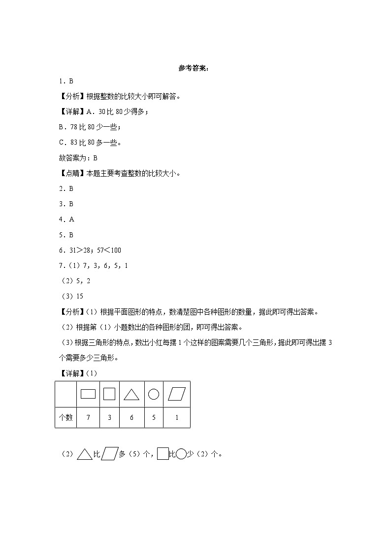 期中满分必刷卷（1-4单元）（试题）-2023-2024学年一年级下册数学人教版第3页