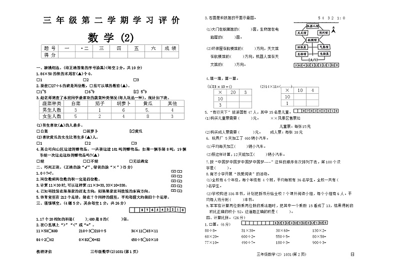 海南省省直辖县级行政单位临高县2023-2024学年三年级下学期期中数学试题第1页