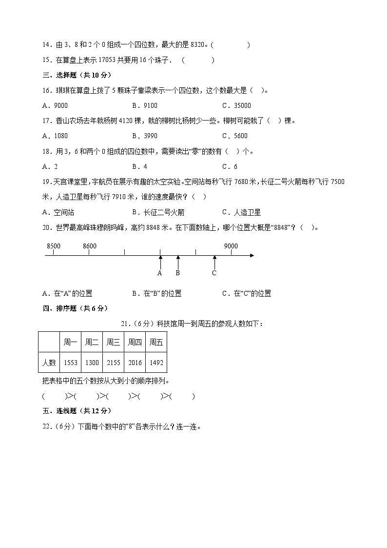 苏教版二年级下册数学第四单元《认识万以内的数》检测卷（含答案解析）第2页