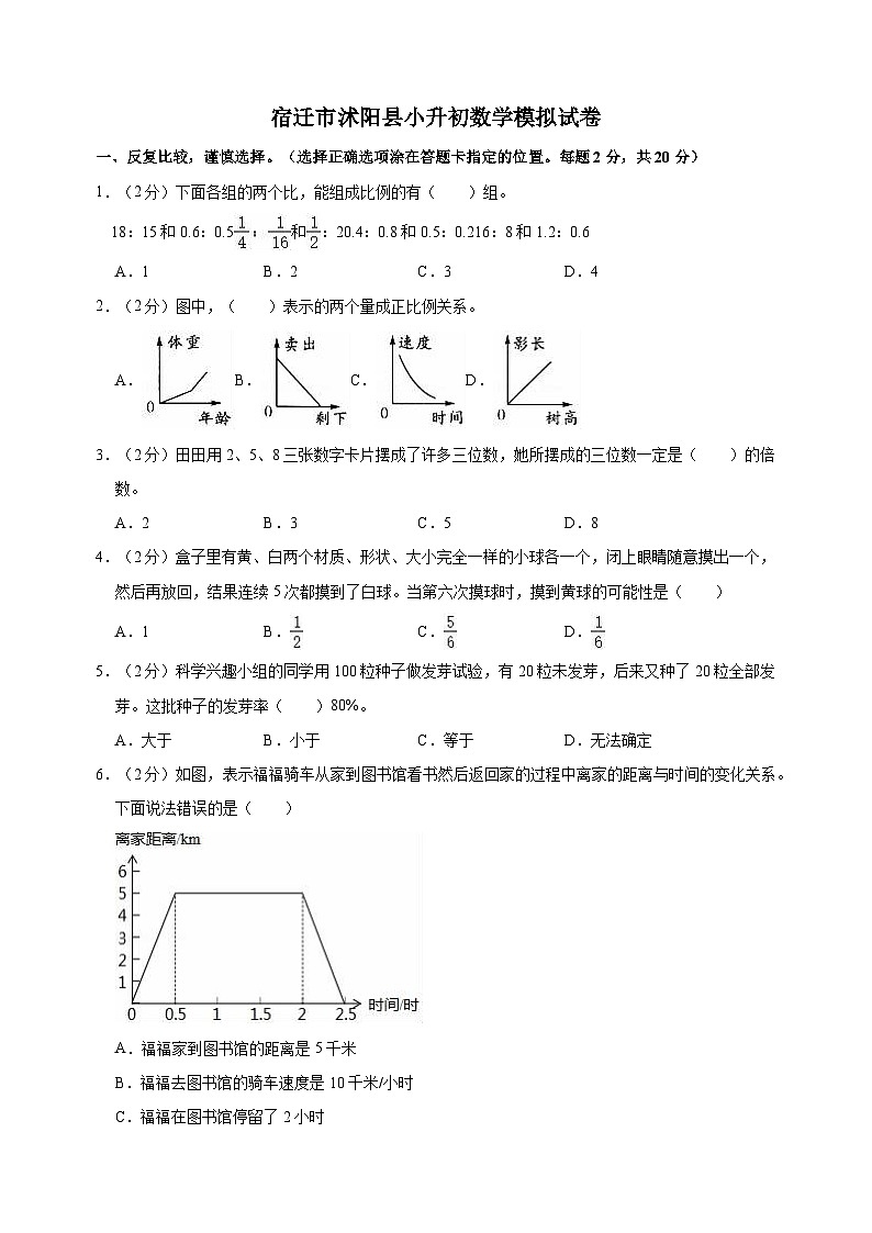 宿迁市沭阳县小升初数学模拟试卷（含答案及解析）第1页