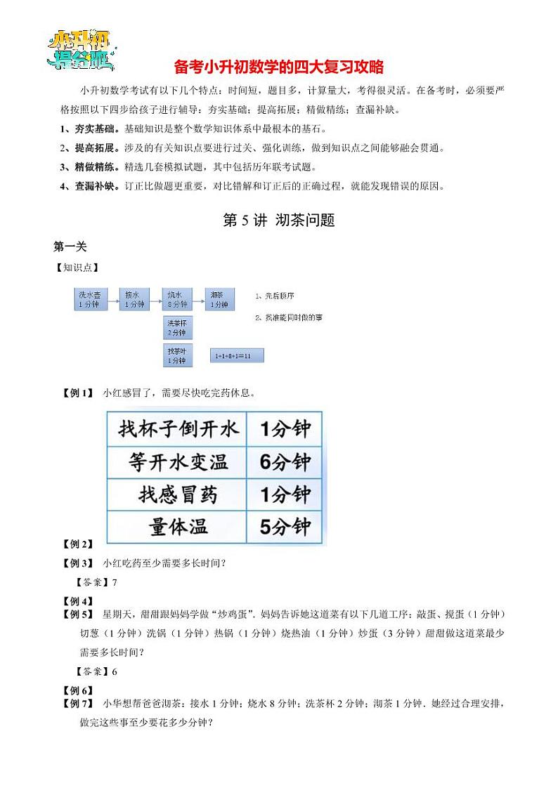 【专项训练】05 沏茶问题-2024年小升初数学思维专项模板训练02