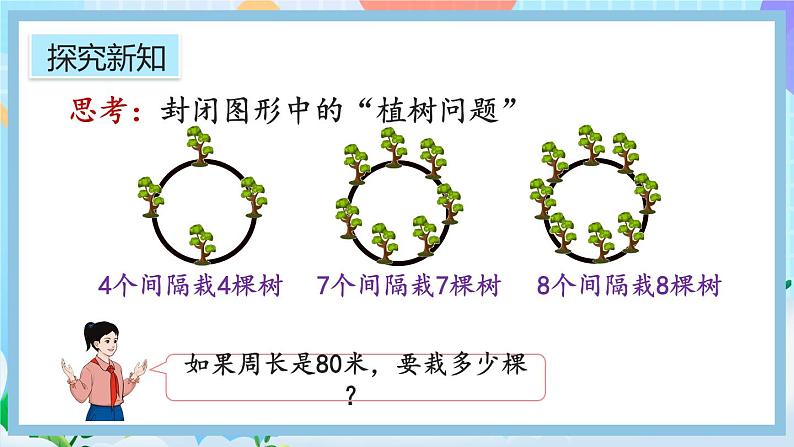 人教版数学五年级上册7.3《封闭曲线上植树的问题》课件+教案+练习06