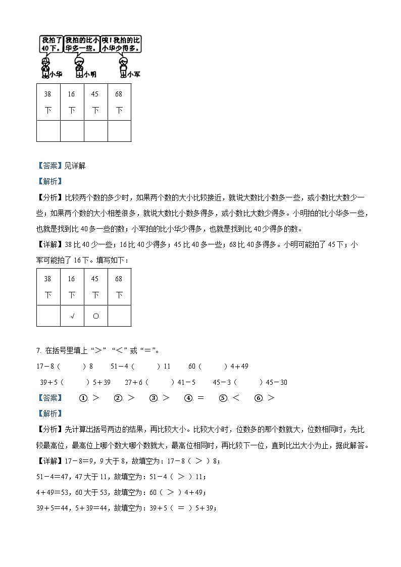 2023-2024学年山东省聊城市东昌府区花园路小学人教版一年级下册期中测试数学试卷（原卷版+解析版）03