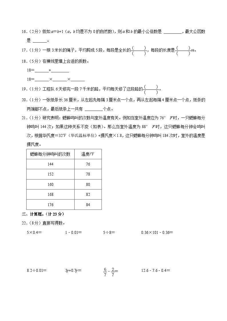 2022-2023学年江苏省盐城市大丰区五年级（下）期中数学试卷03