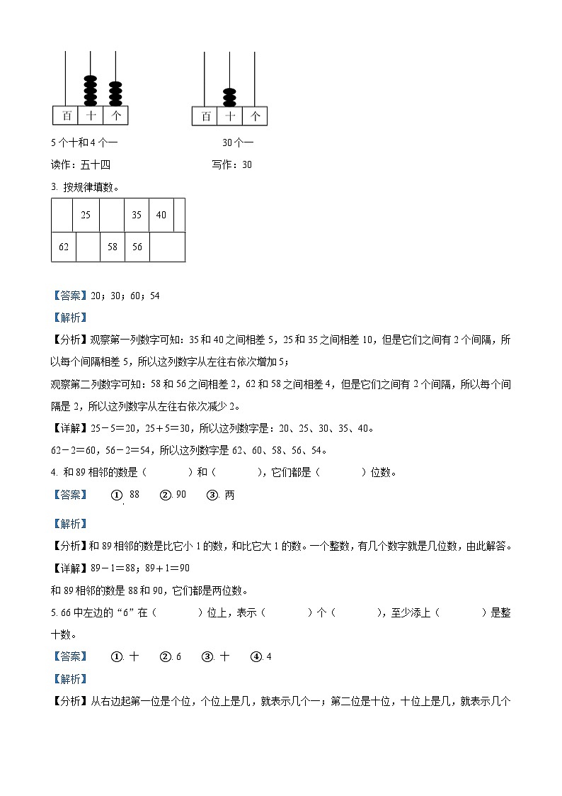 2022-2023学年福建省福州市台江区华伦中学小学部人教版一年级下册期中测试数学试卷（解析版）第2页