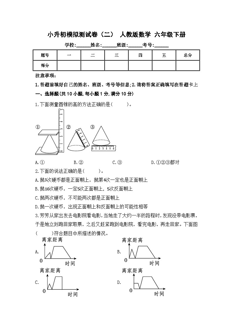 小升初模拟测试卷（试题）+-2023-2024学年+六年级下册数学人教版第1页