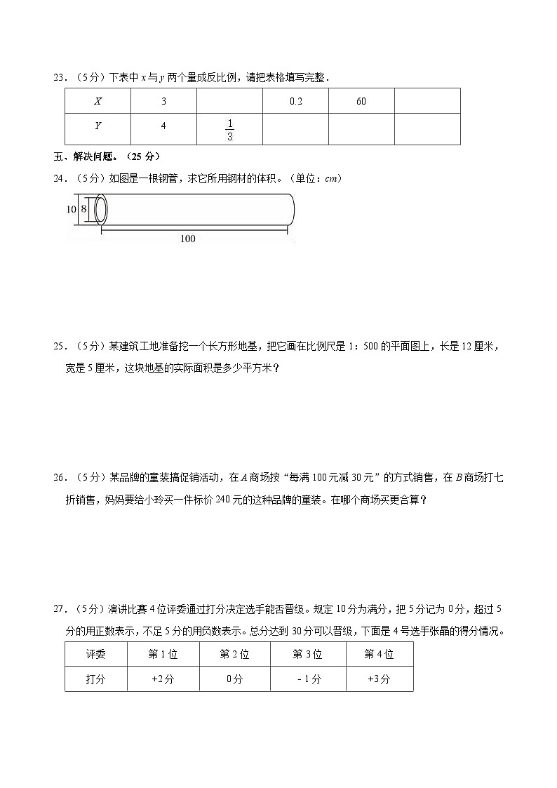2023-2024学年河北省唐山市丰润区六年级（下）期中数学试卷第3页