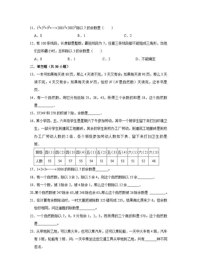 六年级下册小升初数学高频考点专项培优卷专题44：带余除法（提高卷）（附参考答案）第2页
