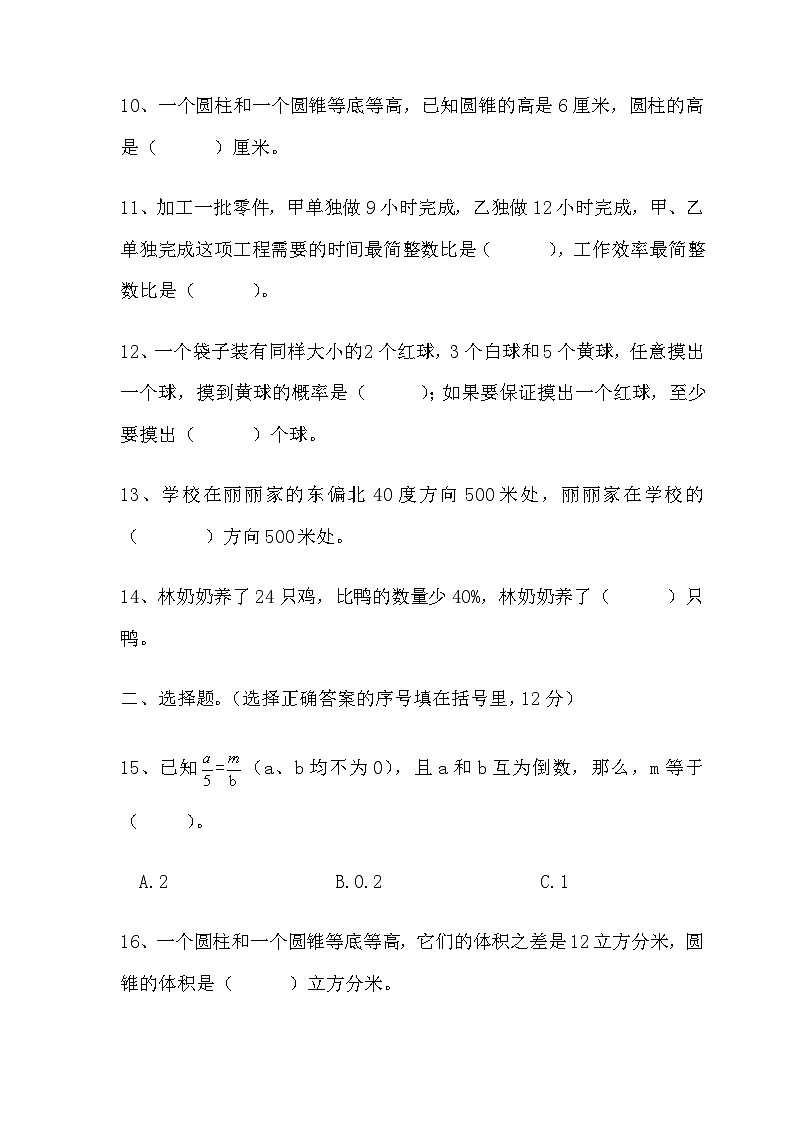 小升初毕业考试模拟试卷（试题）-2023-2024学年六年级下册数学人教版第2页