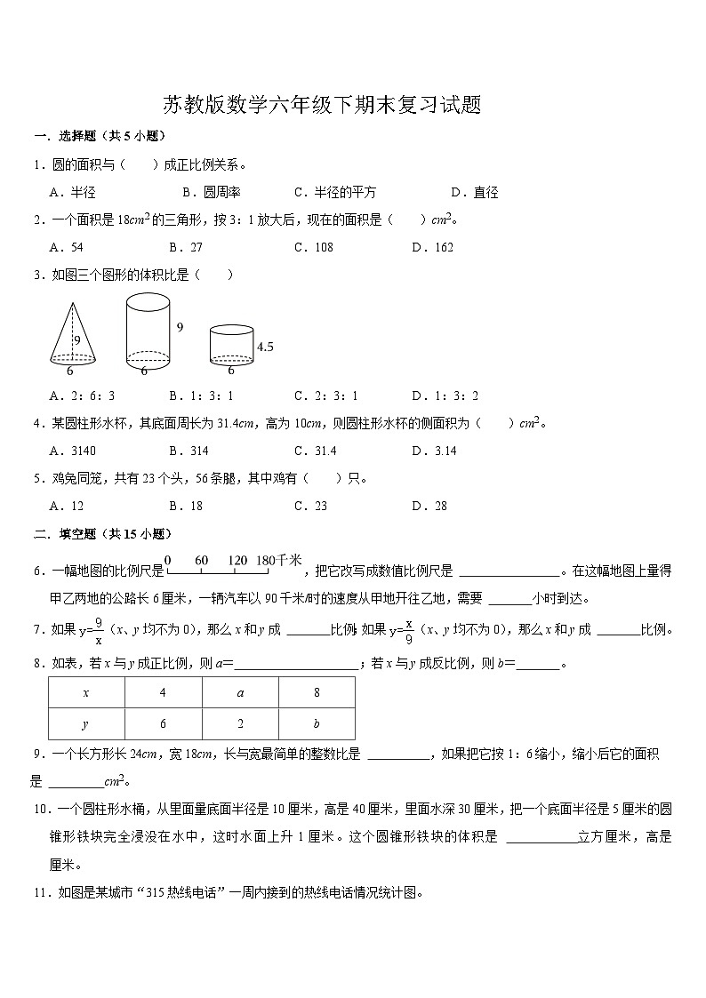 期末复习试题（试题）-2023-2024学年六年级下册数学苏教版(01)第1页