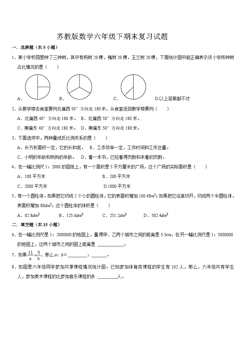 期末复习试题（试题）-2023-2024学年六年级下册数学苏教版(02)01