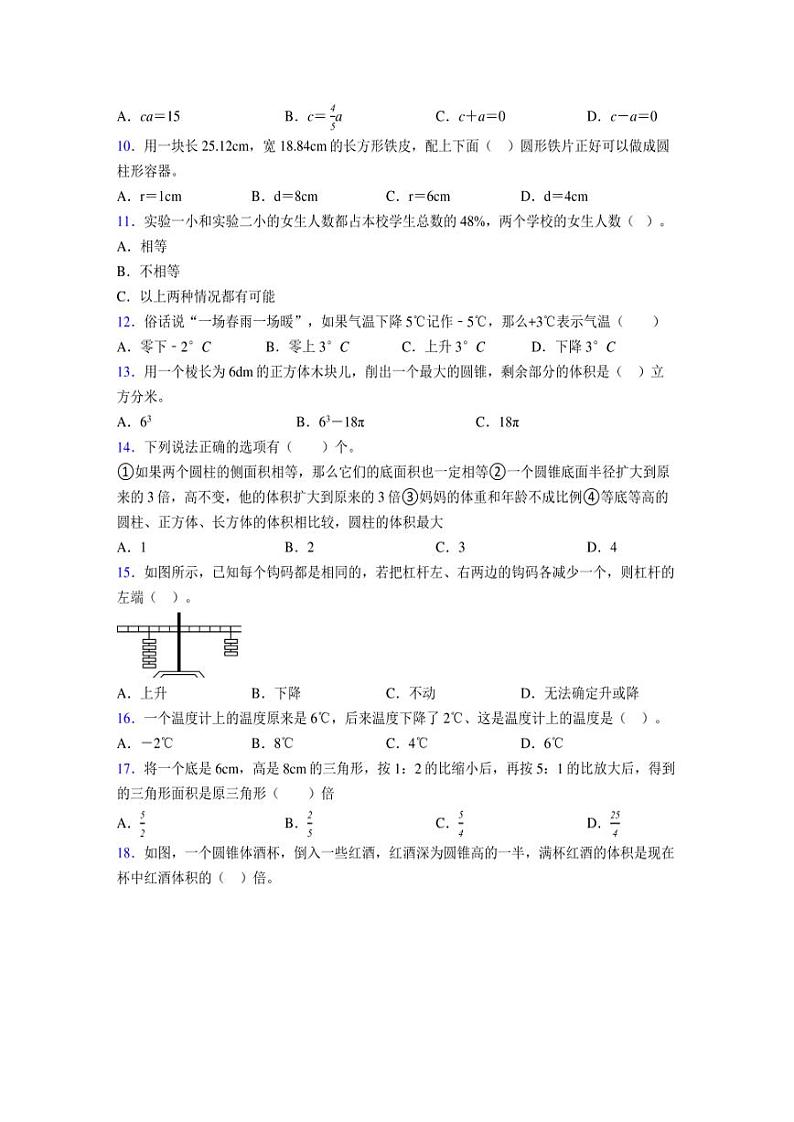 2024年度六年级（下册）数学期末试卷及详细答案解析56 (1)第2页