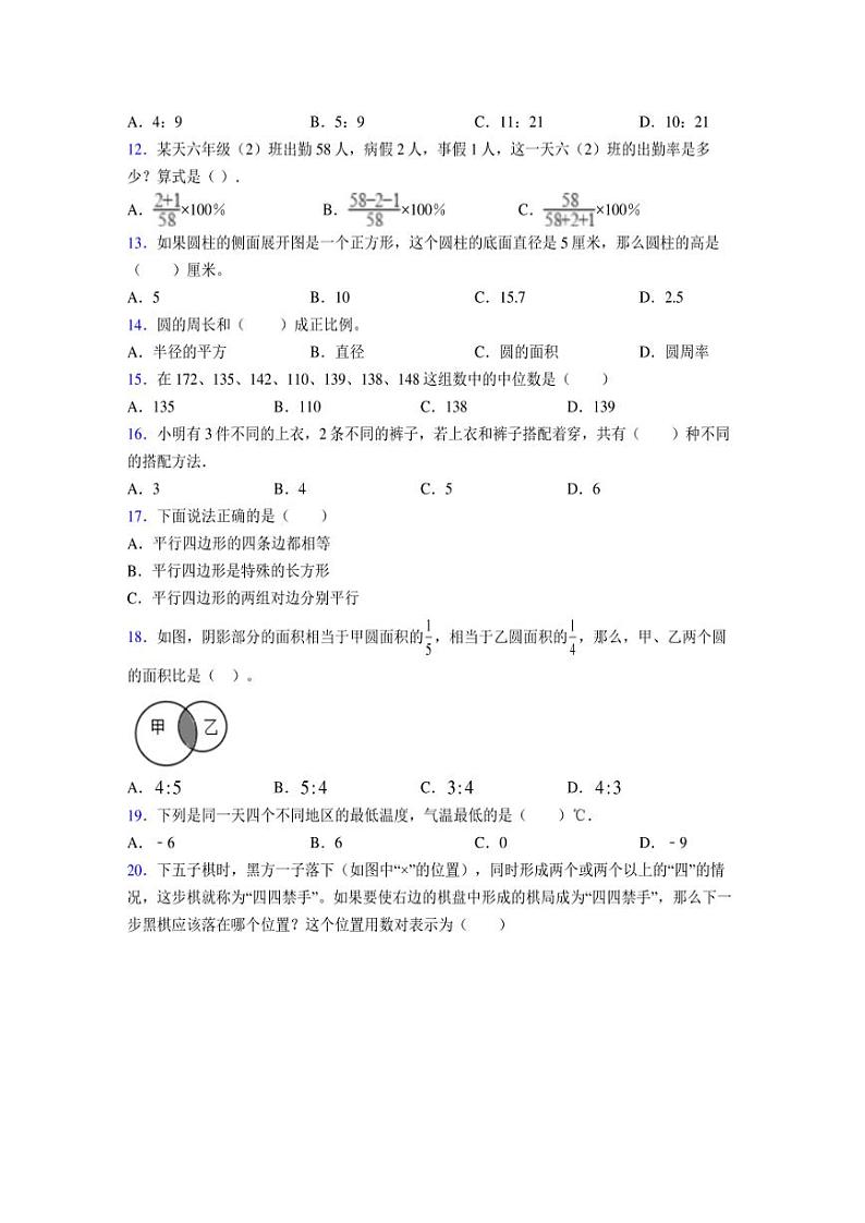 2024年度六年级（下册）数学期末试卷及详细答案解析101第2页
