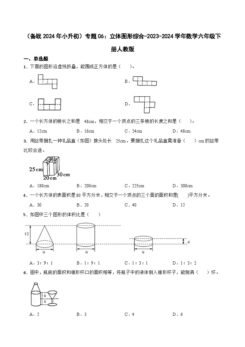 （备战2024年小升初）专题06：立体图形综合-2023-2024学年数学六年级下册人教版第1页