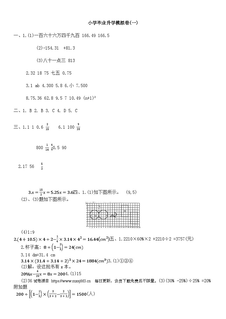 河南省周口市项城市联考2023-2024学年六年级下学期6月月考数学试题(1)01