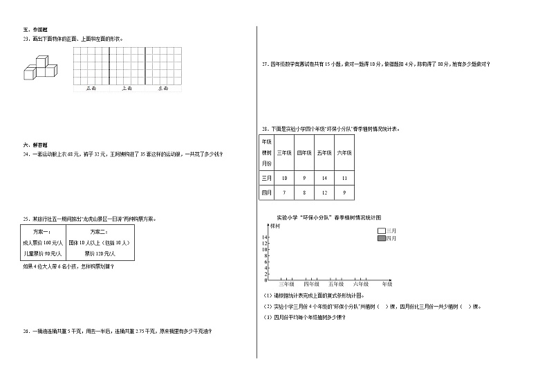 期末冲刺检测卷（试题）-2023-2024学年四年级下册数学人教版第2页