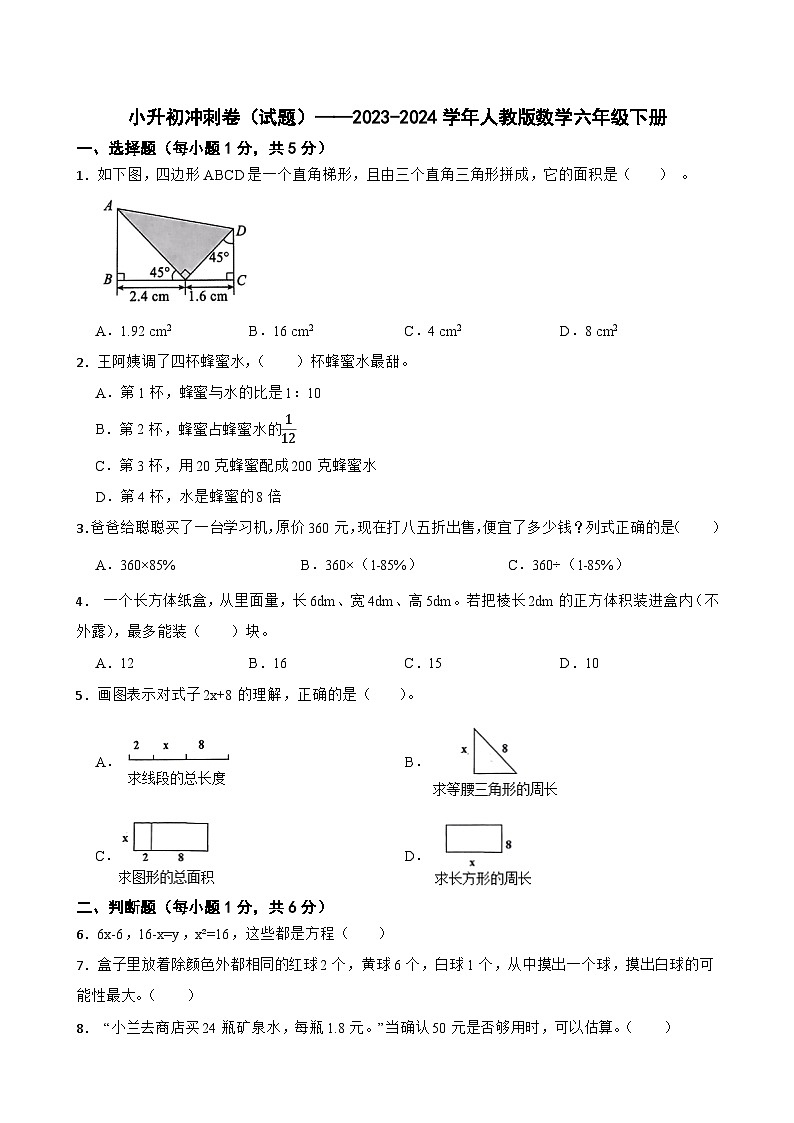 小升初冲刺卷（试题）——2023-2024学年六年级下册数学 人教版第1页