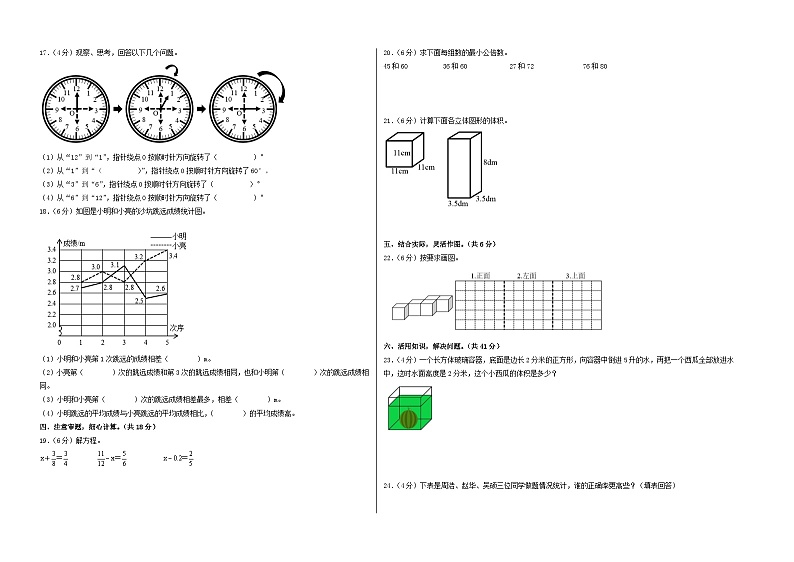 【期末模拟】选拔卷：最新五年级数学下学期期末素养测评一（A3版）（人教版）第2页